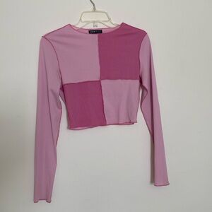 Pink Slim Pattered Long Sleeve Crop Top
